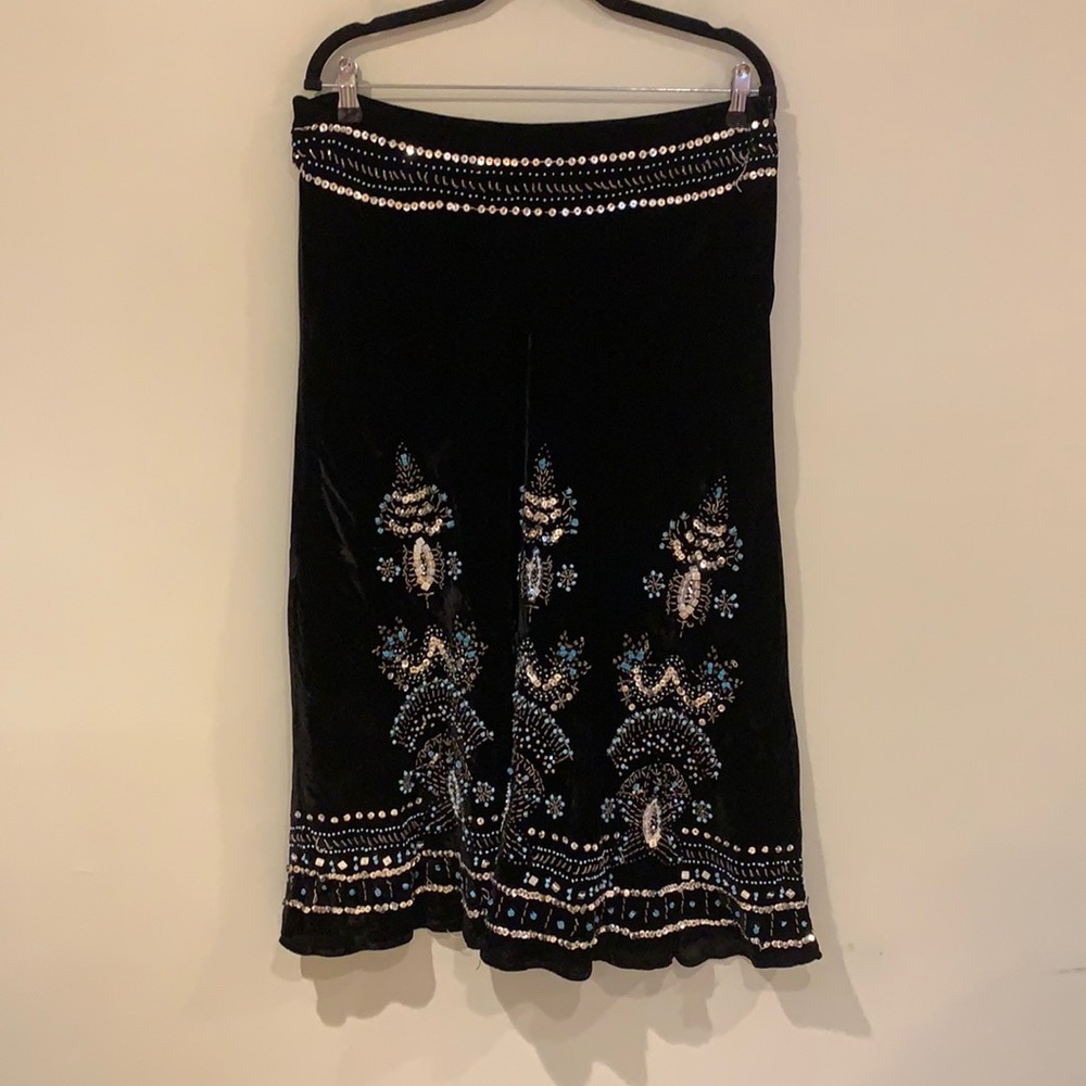 Vintage Carol Little Women’s Skirt Midi Velvet Beaded Bohemian Full 90s skirt